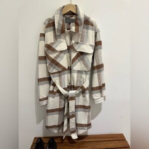 Blank NYC Cream and Brown Plaid Belted Dress